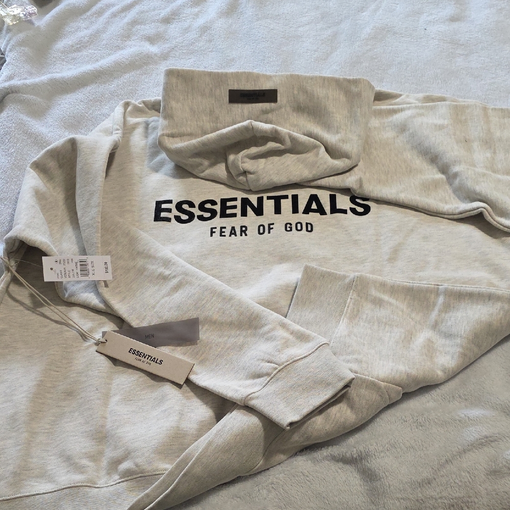 Essentials Fear of God Hoodie - Light Oatmeal with Black Logo